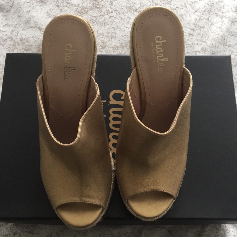 Charles David gold metallic wedge sandals.